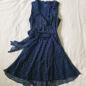 CHAPS navy blue w/ white polka dots dress